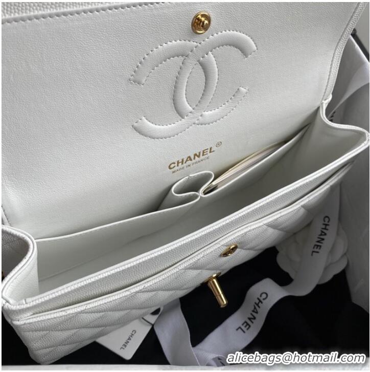 Buy Discount Chanel Flap Shoulder Bag Grained Calfskin A01112 gold-Tone Metal white