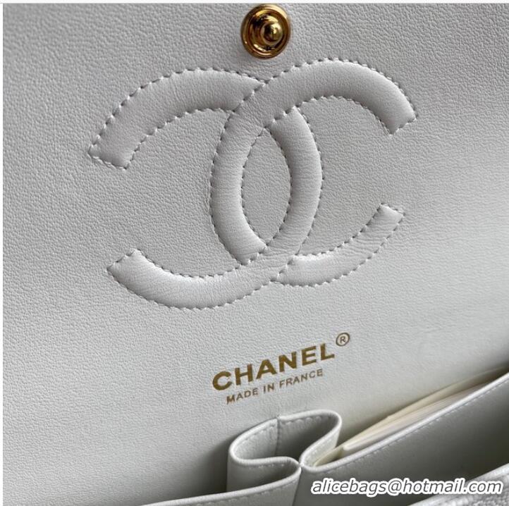 Buy Discount Chanel Flap Shoulder Bag Grained Calfskin A01112 gold-Tone Metal white