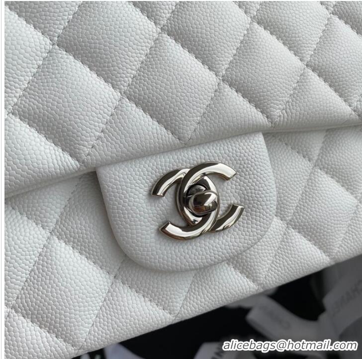 Famous Brand Chanel Flap Shoulder Bag Grained Calfskin A01112 silver-Tone Metal white