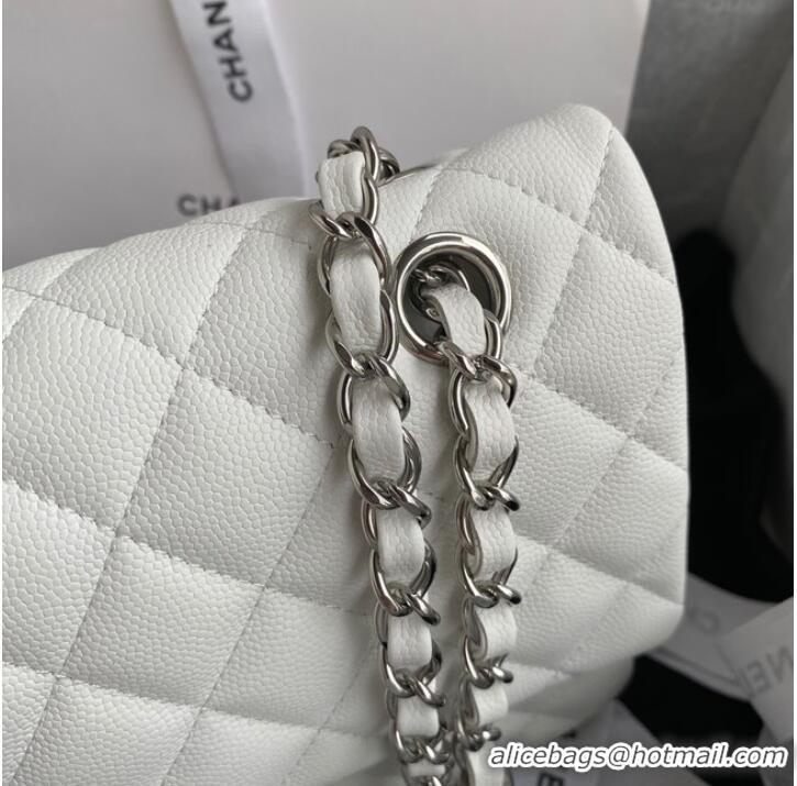 Famous Brand Chanel Flap Shoulder Bag Grained Calfskin A01112 silver-Tone Metal white