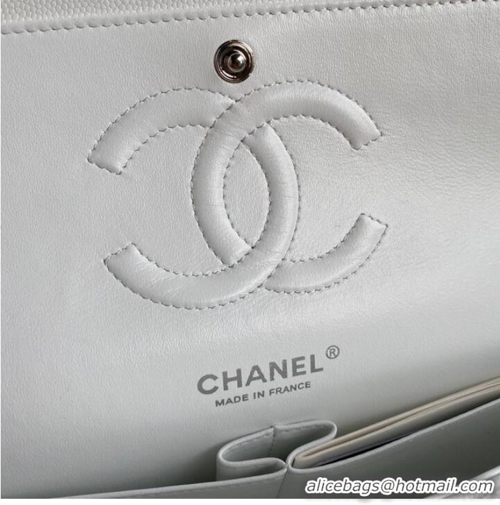 Famous Brand Chanel Flap Shoulder Bag Grained Calfskin A01112 silver-Tone Metal white