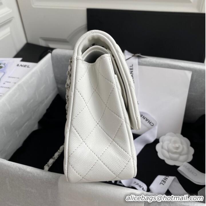 Famous Brand Chanel Flap Shoulder Bag Grained Calfskin A01112 silver-Tone Metal white