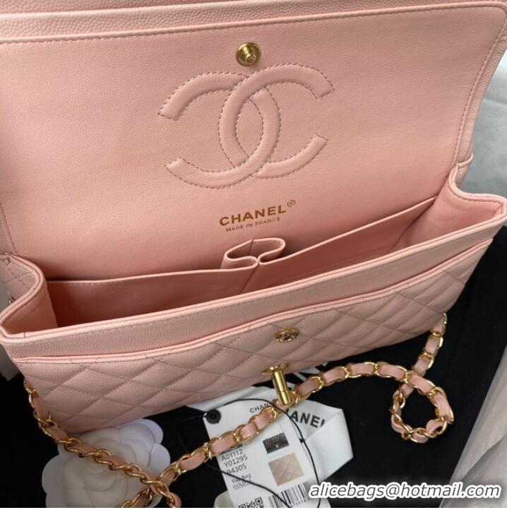 Top Grade Chanel Flap Shoulder Bag Grained Calfskin A01112 gold-Tone Metal pink