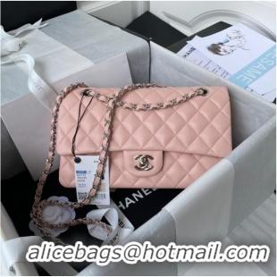 Free Shipping Chanel Flap Shoulder Bag Grained Calfskin A01112 silver-Tone Metal pink