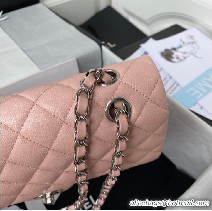 Free Shipping Chanel Flap Shoulder Bag Grained Calfskin A01112 silver-Tone Metal pink