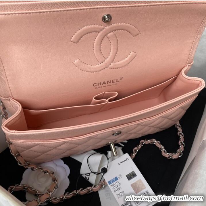 Free Shipping Chanel Flap Shoulder Bag Grained Calfskin A01112 silver-Tone Metal pink