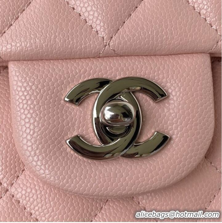 Free Shipping Chanel Flap Shoulder Bag Grained Calfskin A01112 silver-Tone Metal pink