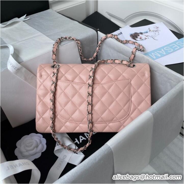 Free Shipping Chanel Flap Shoulder Bag Grained Calfskin A01112 silver-Tone Metal pink