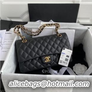 Low Cost Chanel Flap Shoulder Bag Grained Calfskin A01112 gold-Tone Metal black