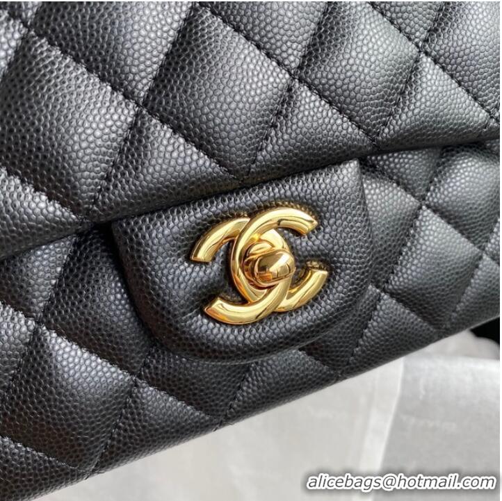 Low Cost Chanel Flap Shoulder Bag Grained Calfskin A01112 gold-Tone Metal black