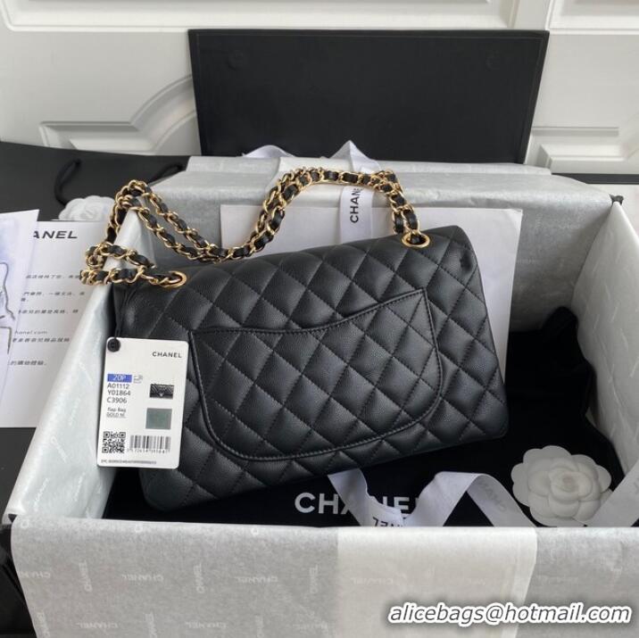 Low Cost Chanel Flap Shoulder Bag Grained Calfskin A01112 gold-Tone Metal black