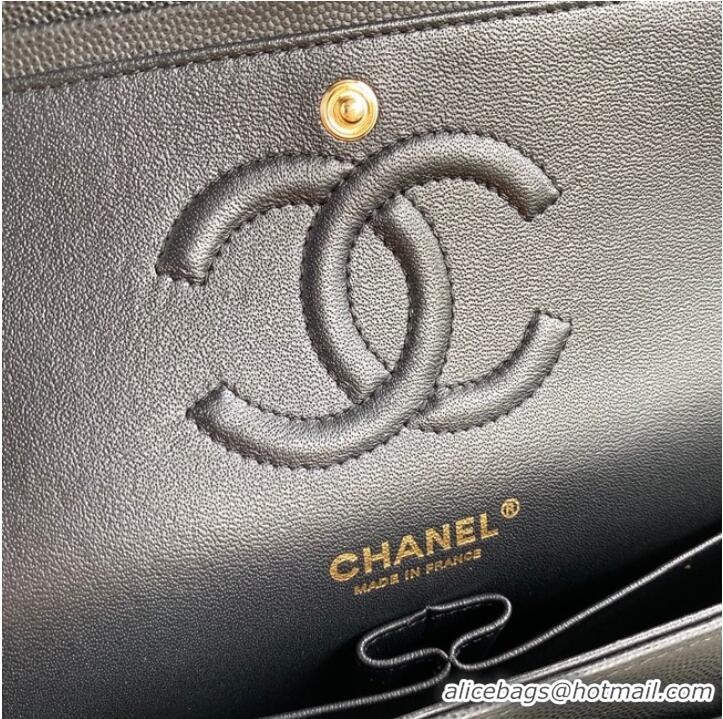 Low Cost Chanel Flap Shoulder Bag Grained Calfskin A01112 gold-Tone Metal black