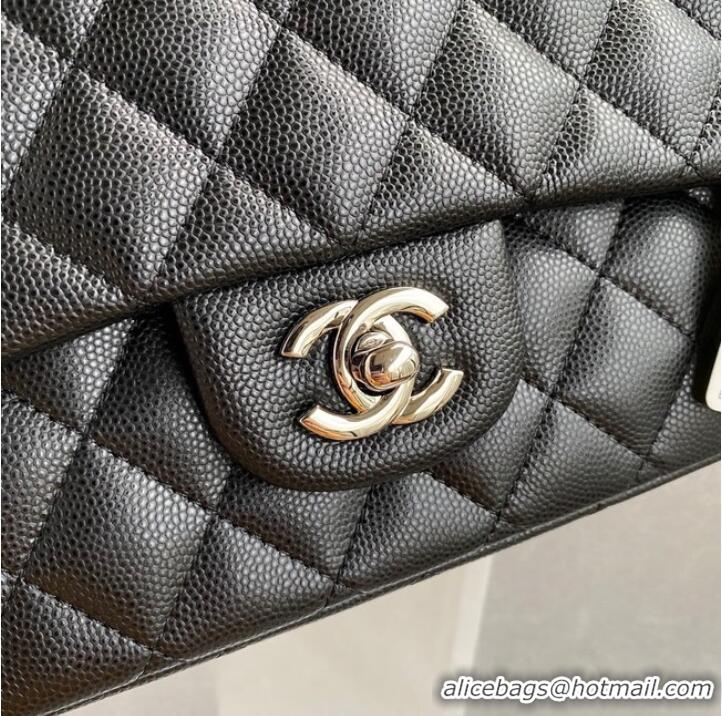 Buy Low Cost Chanel Flap Shoulder Bag Grained Calfskin A01112 silver-Tone Metal black