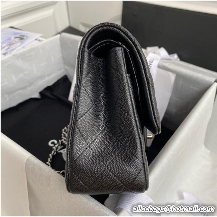 Buy Low Cost Chanel Flap Shoulder Bag Grained Calfskin A01112 silver-Tone Metal black