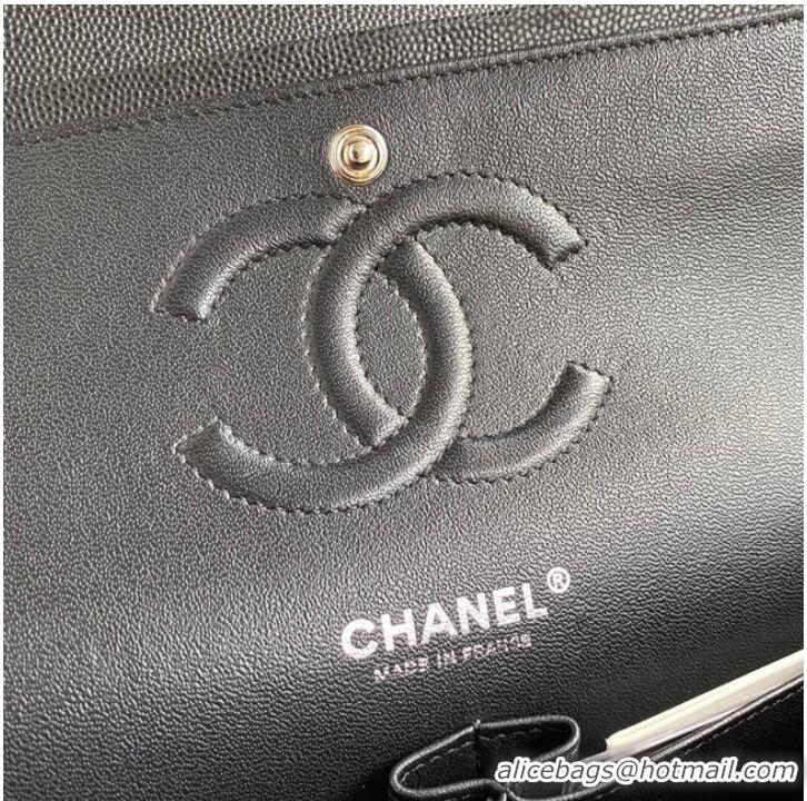 Buy Low Cost Chanel Flap Shoulder Bag Grained Calfskin A01112 silver-Tone Metal black