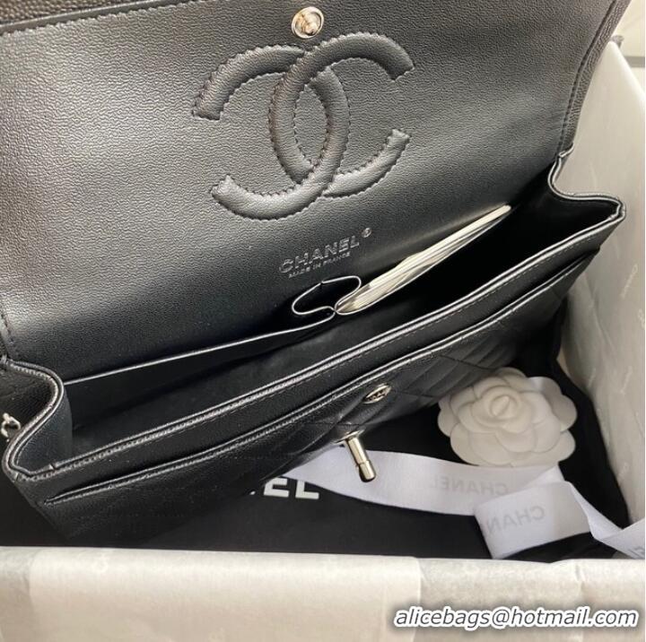 Buy Low Cost Chanel Flap Shoulder Bag Grained Calfskin A01112 silver-Tone Metal black