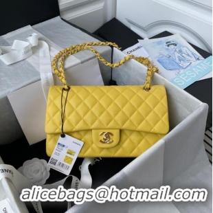 Buy Cheapest Chanel Flap Shoulder Bag Grained Calfskin A01112 gold-Tone Metal yellow