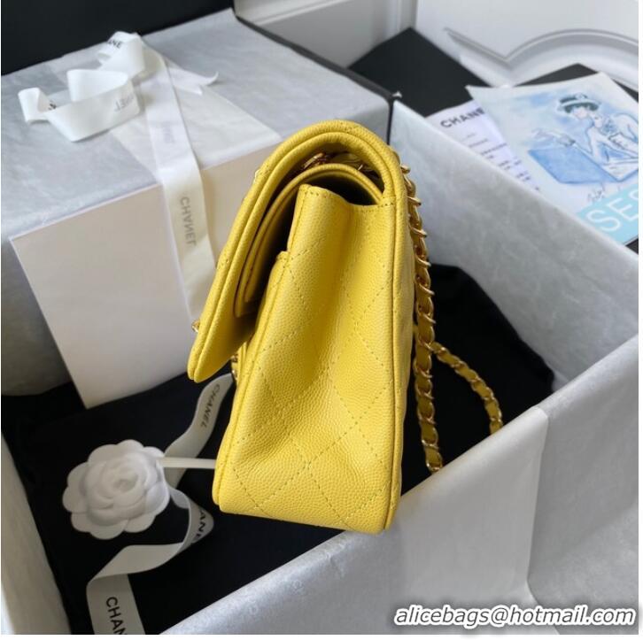 Buy Cheapest Chanel Flap Shoulder Bag Grained Calfskin A01112 gold-Tone Metal yellow