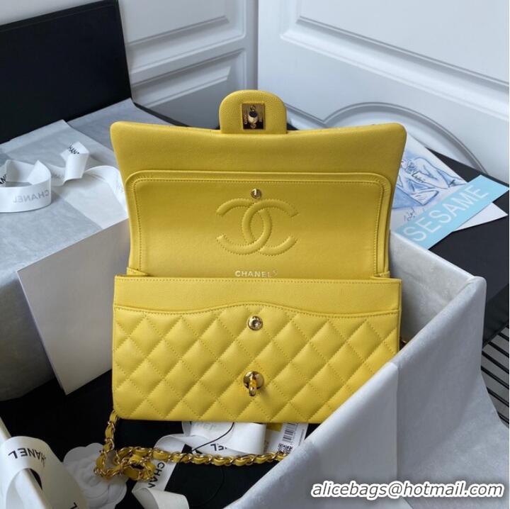 Buy Cheapest Chanel Flap Shoulder Bag Grained Calfskin A01112 gold-Tone Metal yellow