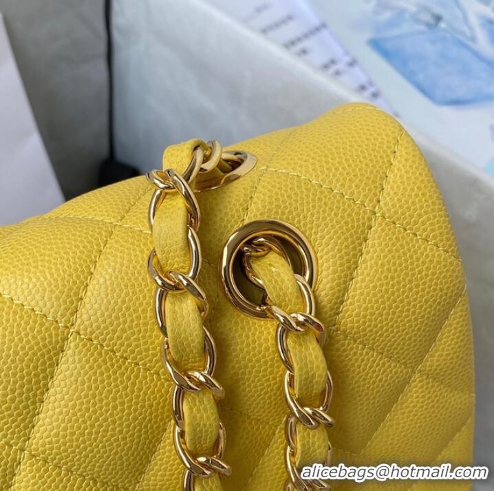 Buy Cheapest Chanel Flap Shoulder Bag Grained Calfskin A01112 gold-Tone Metal yellow