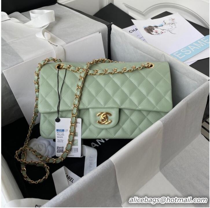 Well Crafted Chanel Flap Shoulder Bag Grained Calfskin A01112 gold-Tone Metal green