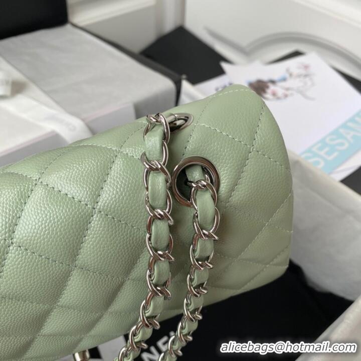 Wholesale Chanel Flap Shoulder Bag Grained Calfskin A01112 silver-Tone Metal green