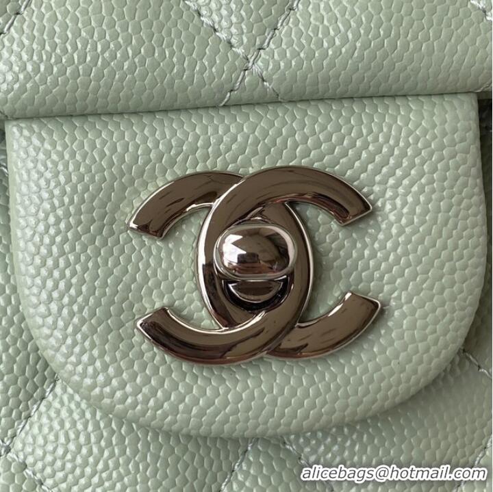 Wholesale Chanel Flap Shoulder Bag Grained Calfskin A01112 silver-Tone Metal green