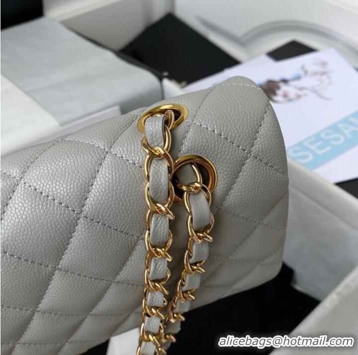 Good Product Chanel Flap Shoulder Bag Grained Calfskin A01112 gold-Tone Metal light grey