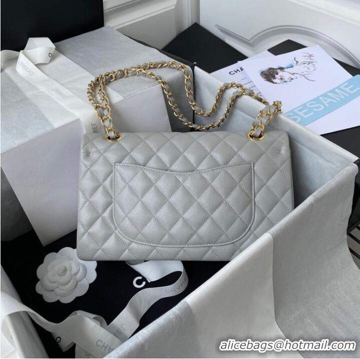 Good Product Chanel Flap Shoulder Bag Grained Calfskin A01112 gold-Tone Metal light grey