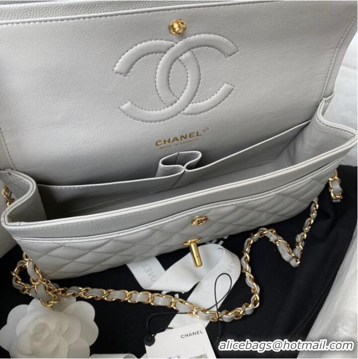 Good Product Chanel Flap Shoulder Bag Grained Calfskin A01112 gold-Tone Metal light grey