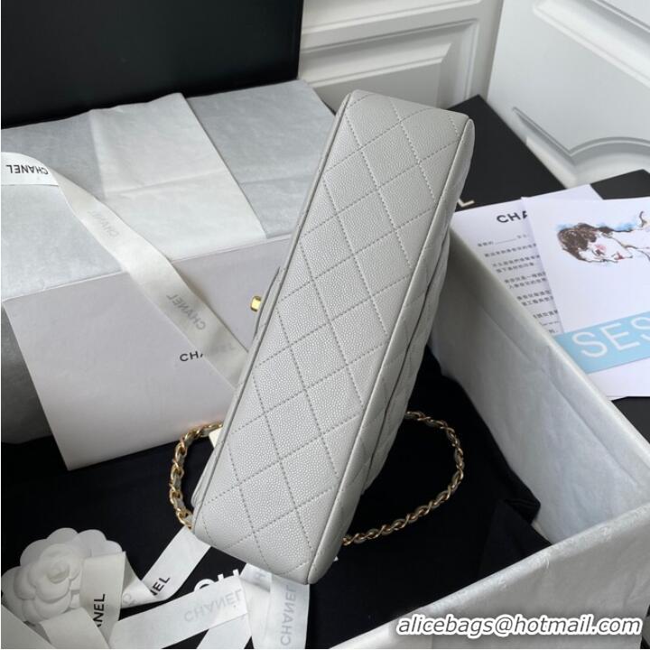 Good Product Chanel Flap Shoulder Bag Grained Calfskin A01112 gold-Tone Metal light grey