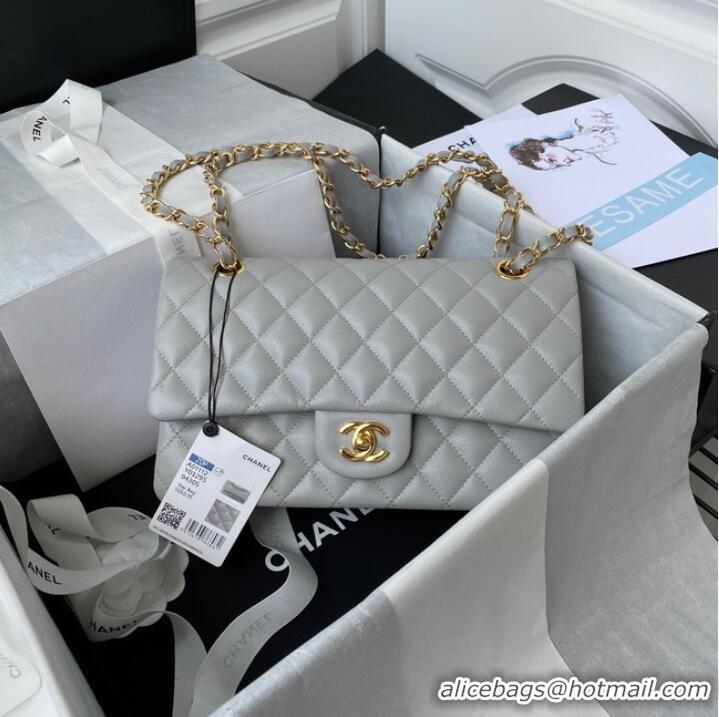 Good Product Chanel Flap Shoulder Bag Grained Calfskin A01112 gold-Tone Metal light grey