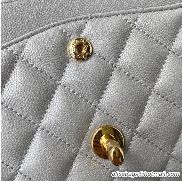 Good Product Chanel Flap Shoulder Bag Grained Calfskin A01112 gold-Tone Metal light grey