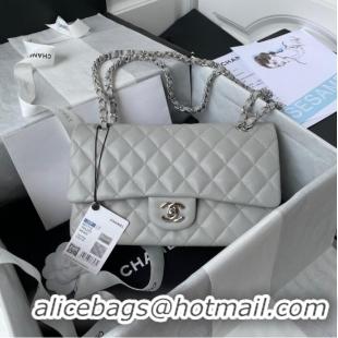 Discount Chanel Flap Shoulder Bag Grained Calfskin A01112 silver-Tone Metal light grey