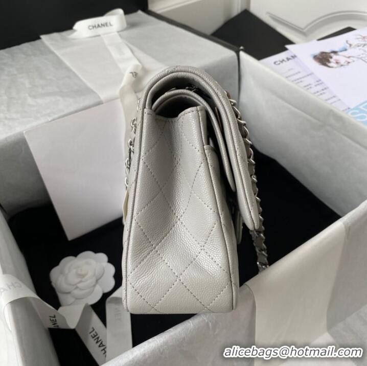 Discount Chanel Flap Shoulder Bag Grained Calfskin A01112 silver-Tone Metal light grey