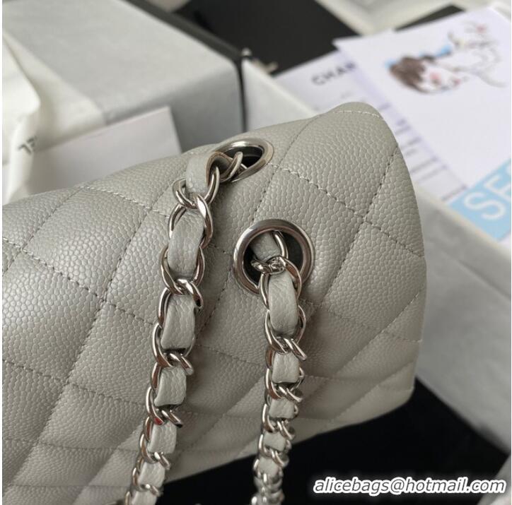 Discount Chanel Flap Shoulder Bag Grained Calfskin A01112 silver-Tone Metal light grey