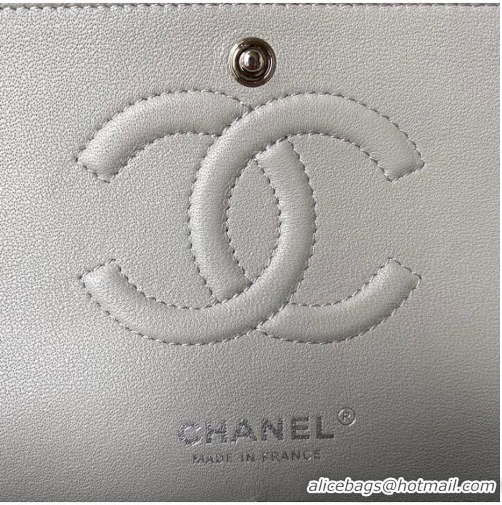 Discount Chanel Flap Shoulder Bag Grained Calfskin A01112 silver-Tone Metal light grey