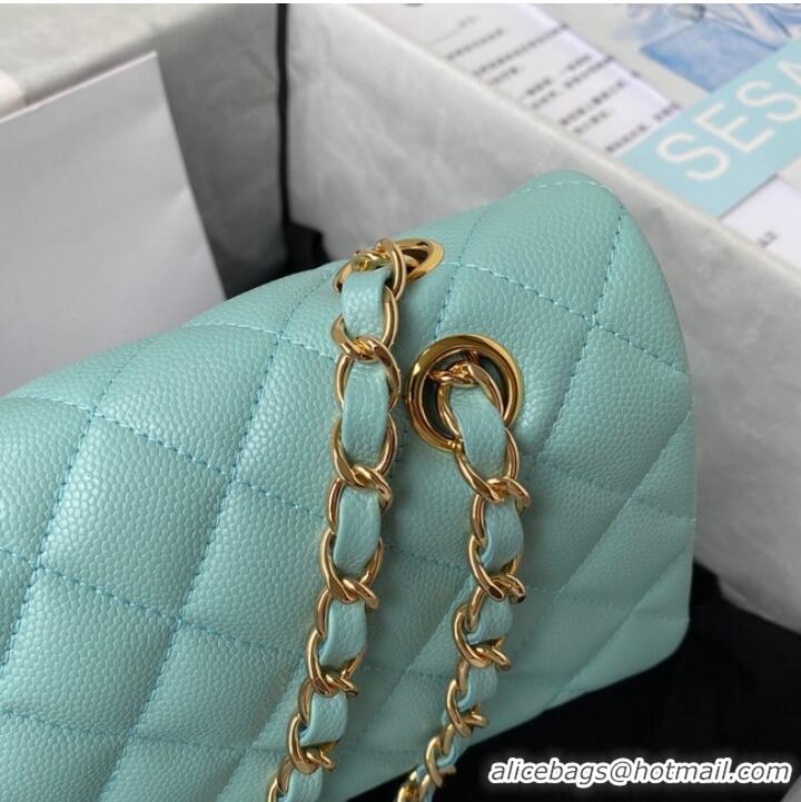 Classic Chanel Flap Shoulder Bag Grained Calfskin A01112 gold-Tone Metal sky blue