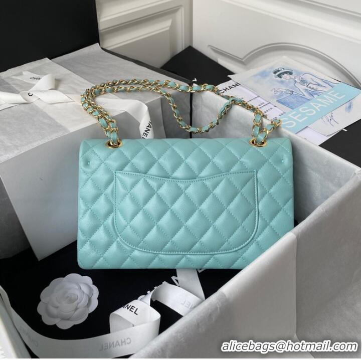 Classic Chanel Flap Shoulder Bag Grained Calfskin A01112 gold-Tone Metal sky blue