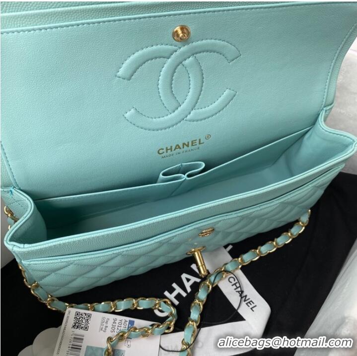 Classic Chanel Flap Shoulder Bag Grained Calfskin A01112 gold-Tone Metal sky blue