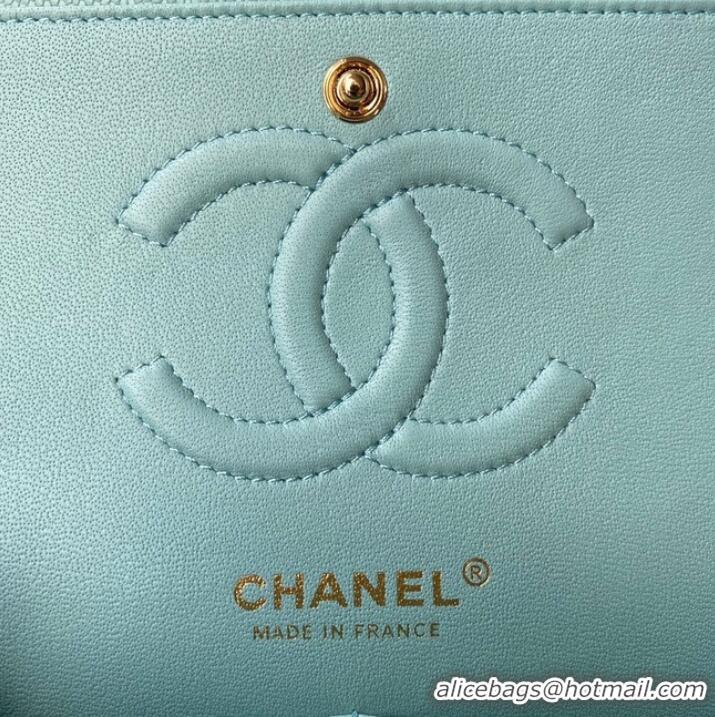 Classic Chanel Flap Shoulder Bag Grained Calfskin A01112 gold-Tone Metal sky blue