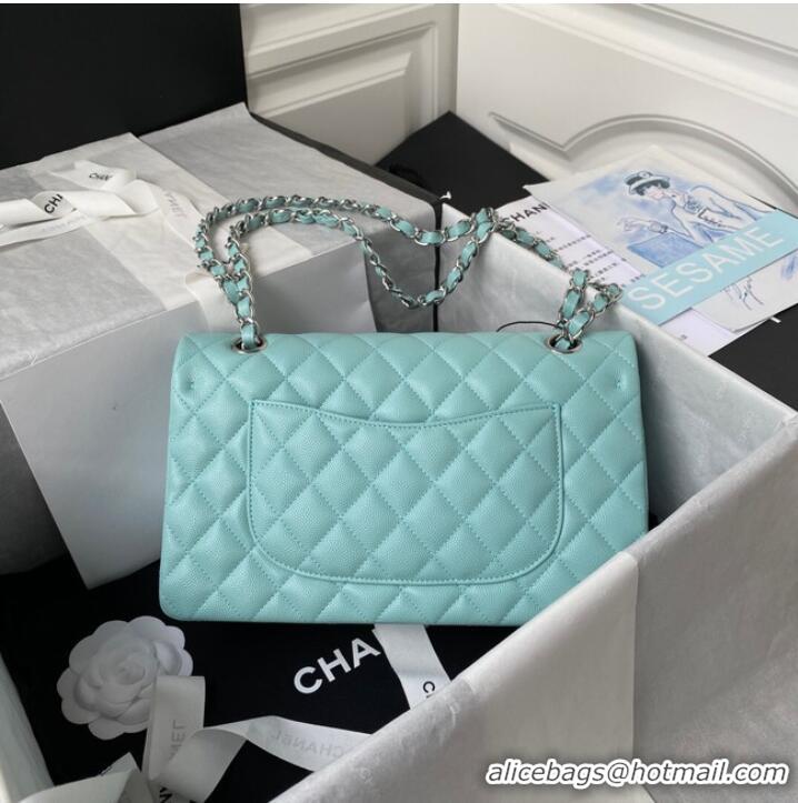 New Product Chanel Flap Shoulder Bag Grained Calfskin A01112 silver-Tone Metal sky blue