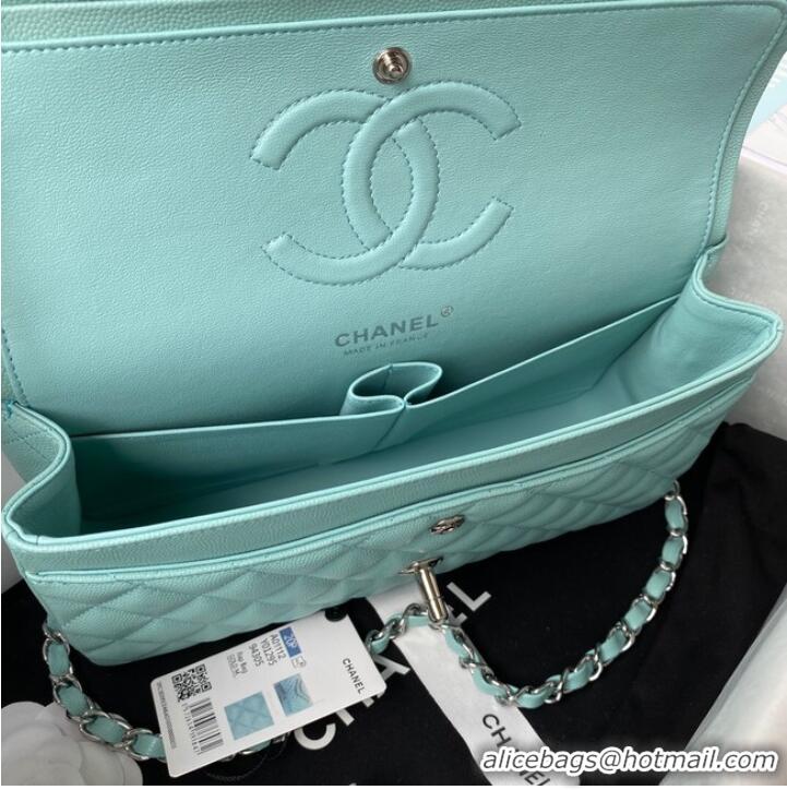 New Product Chanel Flap Shoulder Bag Grained Calfskin A01112 silver-Tone Metal sky blue