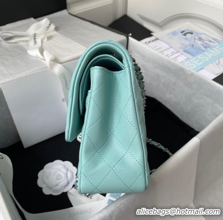 New Product Chanel Flap Shoulder Bag Grained Calfskin A01112 silver-Tone Metal sky blue