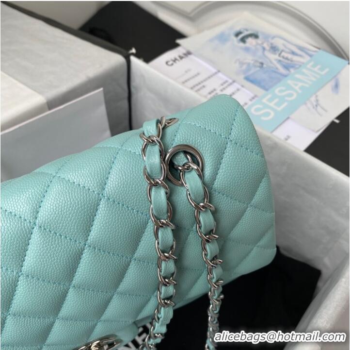 New Product Chanel Flap Shoulder Bag Grained Calfskin A01112 silver-Tone Metal sky blue