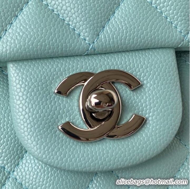 New Product Chanel Flap Shoulder Bag Grained Calfskin A01112 silver-Tone Metal sky blue