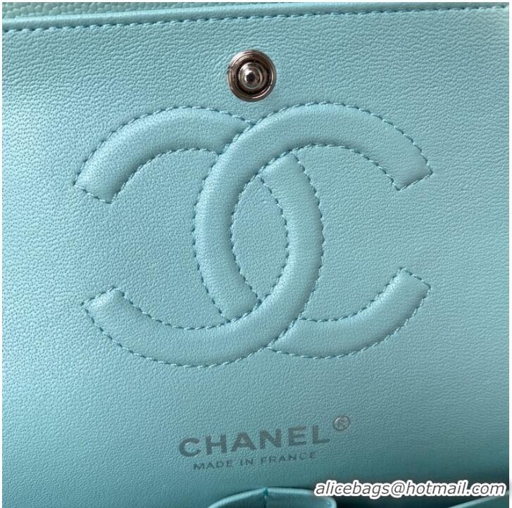 New Product Chanel Flap Shoulder Bag Grained Calfskin A01112 silver-Tone Metal sky blue