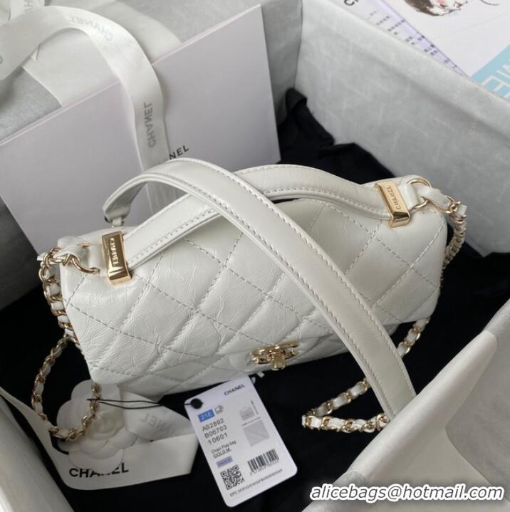 Pretty Style CHANEL Calfskin Flap Shoulder Bag AS2892 white