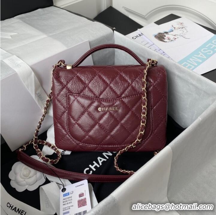 New Product CHANEL Calfskin Flap Shoulder Bag AS2892 red