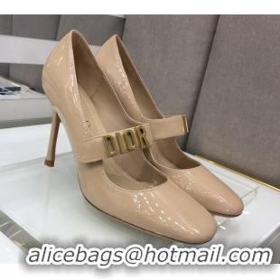 Good Quality Dior Baby-D Patent Leather Mary Janes Pumps 10cm 112315 Nude